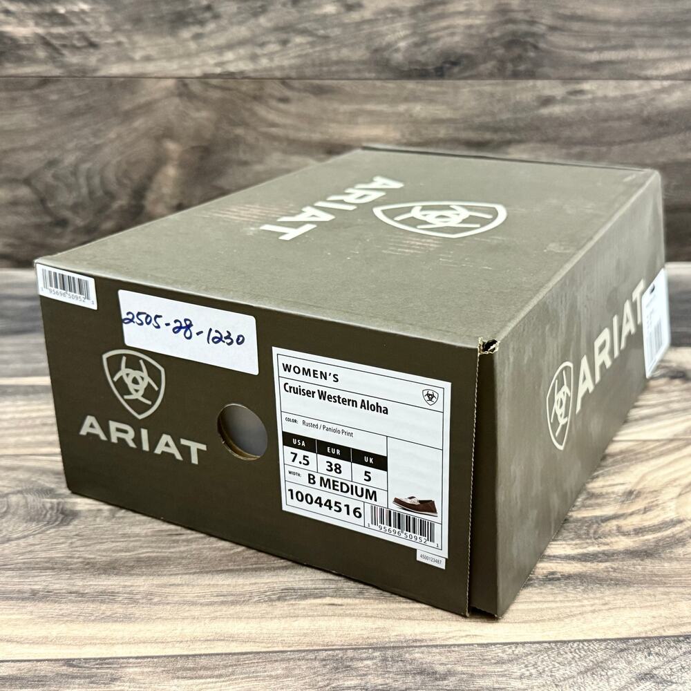 NIB Ariat 7.5M Cruiser Western Aloha Boat Shoes Flats Rusted Paniolo Print Suede - Picture 9 of 10